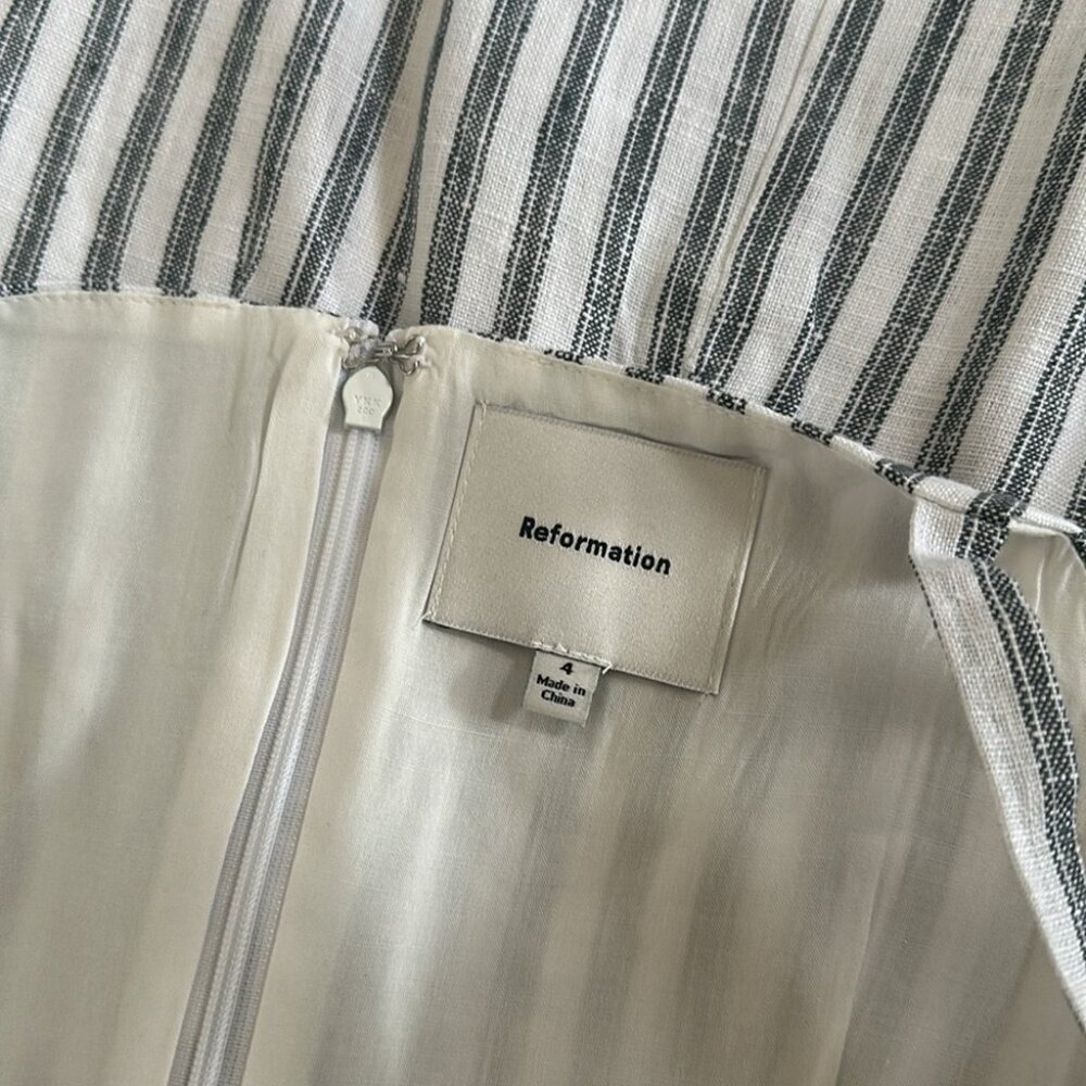 NEW Reformation Phillipa Linen Mini Dress in Antibes Stripe Blue White | size 4 - Picture 8 of 12